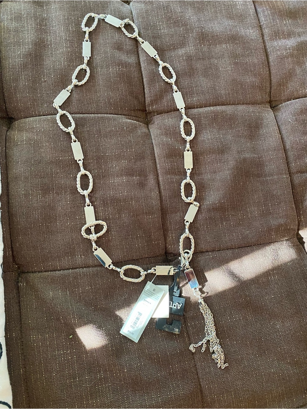 APT.9 Silver-Tone Link Belt with Tassel Accent M/L New